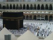 The mid day view of the Kaa'ba Door at the Masjid Al Haram after the afternoon Zohar prayers in Saudia Arabia, tourists should look online in advance to compare cheap flights to Jeddah