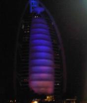 The evening view of the Burj ul Arab in Dubai, United Arab Emirates. The self proclaimed 7 star hotel in the world offering high class service for the discerning traveller